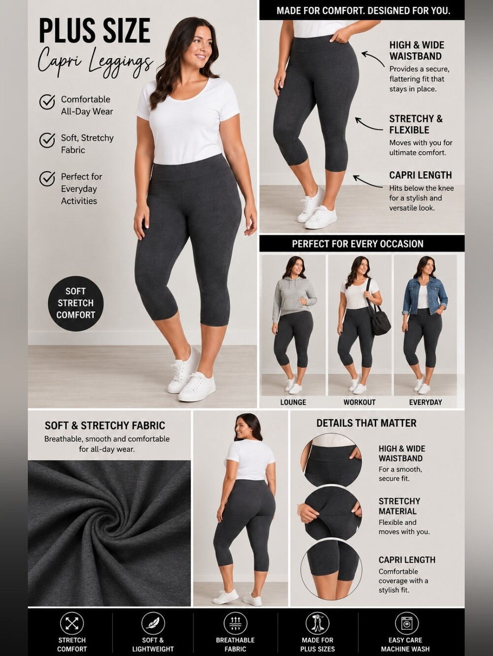 Sonoma Dark Gray Capri Leggings 3X NWT Plus Size Stretch Athleisure